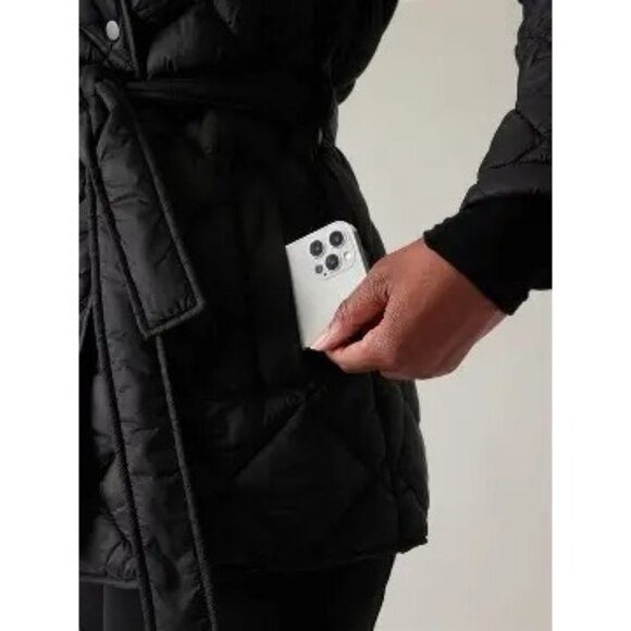 Athleta Whisper Featherless Wrap Coat Black Medium - Picture 2 of 8